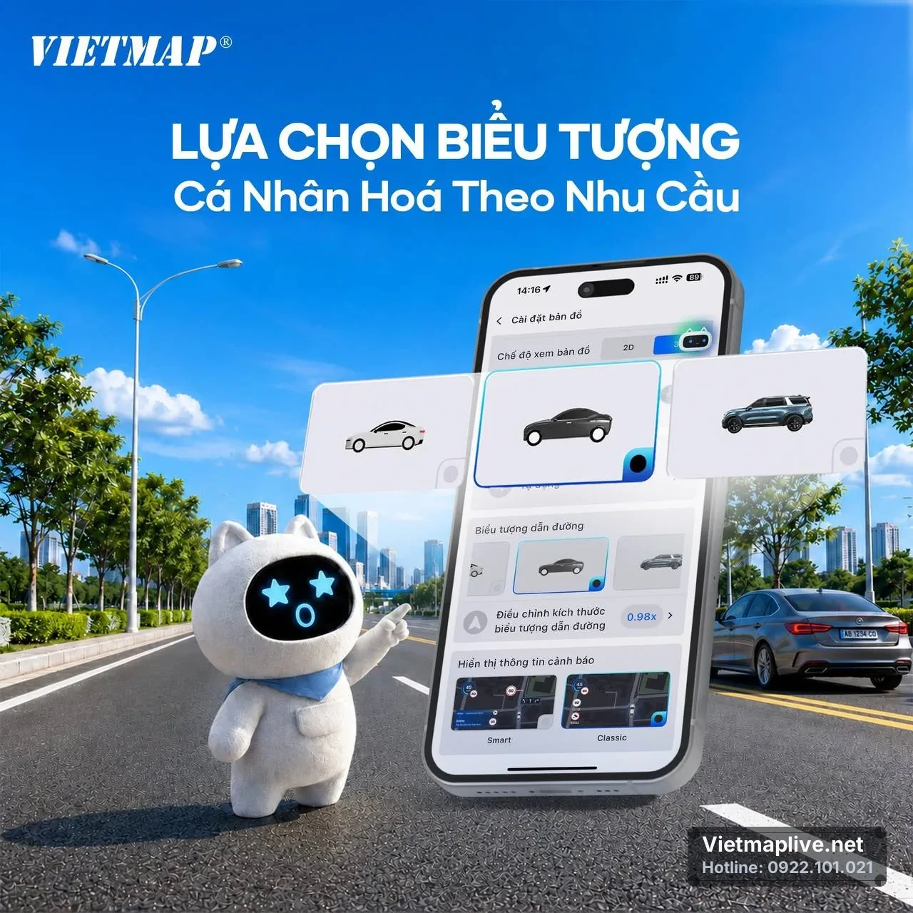 Người lái xe sử dụng VietMap Live để tùy chỉnh biểu tượng dẫn đường