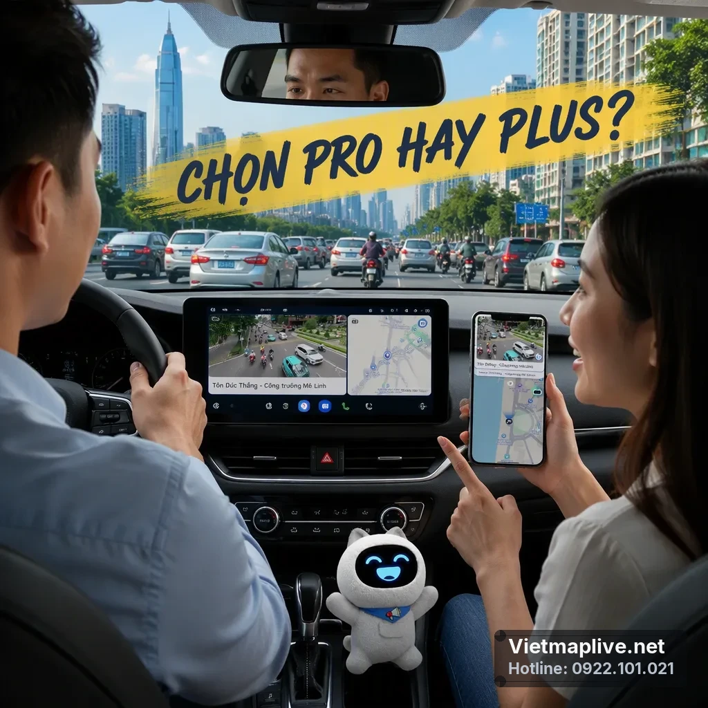 So sánh VietMap Live Pro và Plus trên màn hình xe
