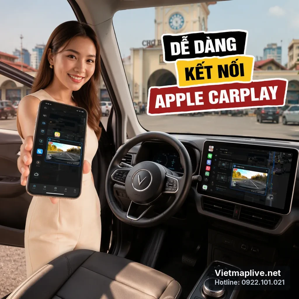 VinFast VF5 hiển thị Vietmap Live trên màn hình zin qua Apple CarPlay