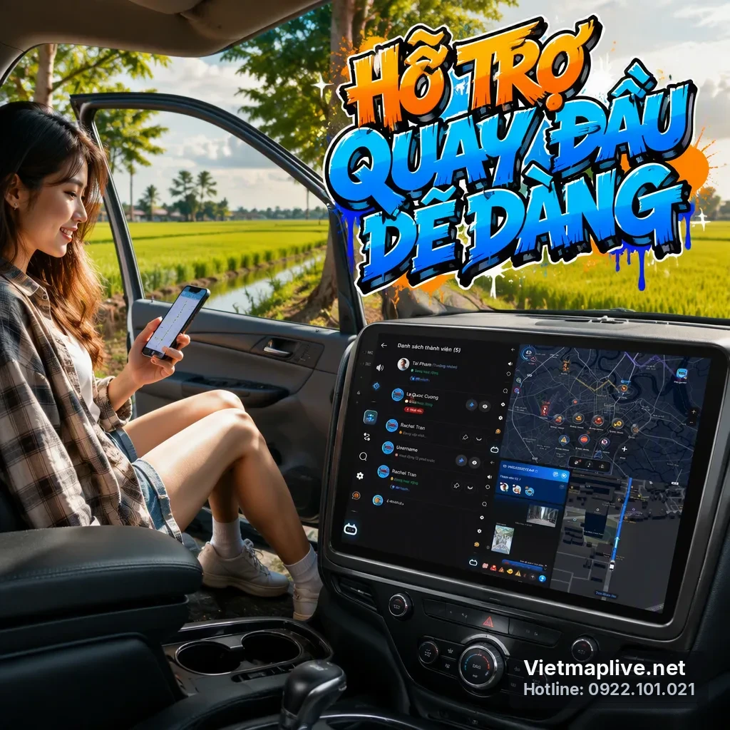 Màn hình ô tô hiển thị đường dẫn quay đầu tại nút giao Trường Chinh – Phạm Văn Bạch