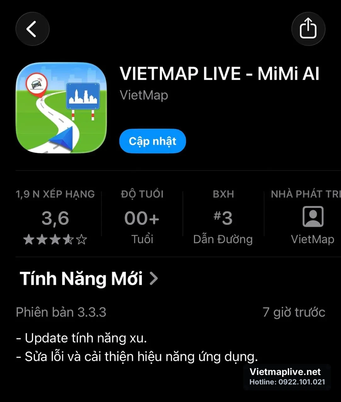 Giao diện ứng dụng VietMap Live trên màn hình điện thoại thông minh