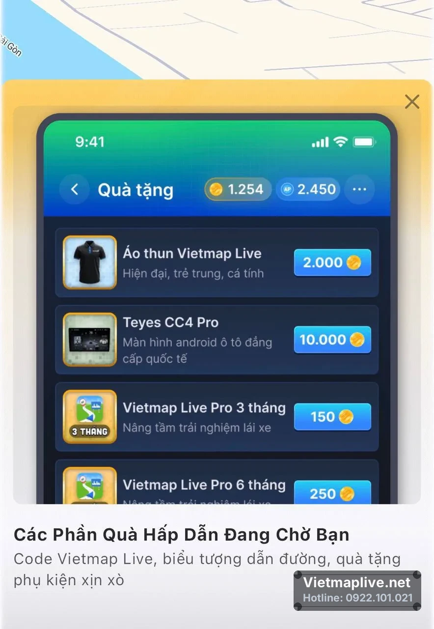 Màn hình phần thưởng và hệ thống điểm của VietMap Live