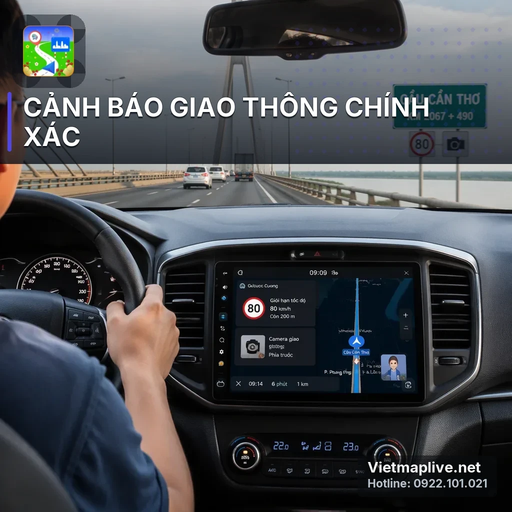 Tính năng cảnh báo giao thông của VietMap Live trên màn hình xe