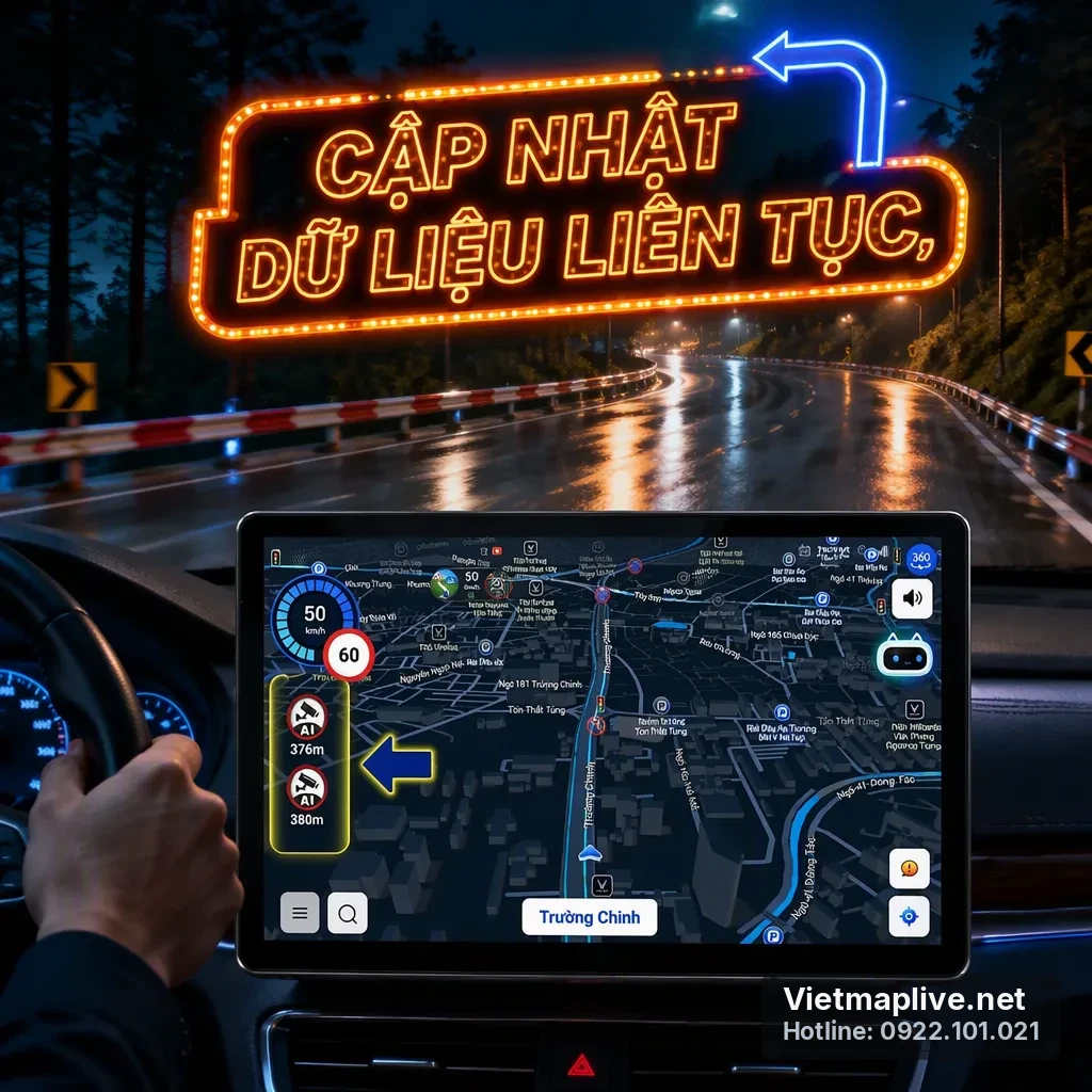 Tài xế đang sử dụng ứng dụng VietMap Live trên màn hình Android Auto