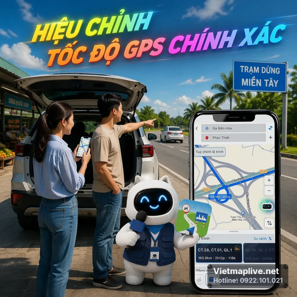 Ứng dụng VietMap Live hiển thị tính năng hiệu chỉnh tốc độ trên điện thoại.