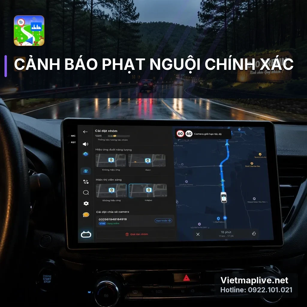 Cảnh báo tốc độ và phạt nguội hiển thị trên màn hình xe ô tô hiện đại