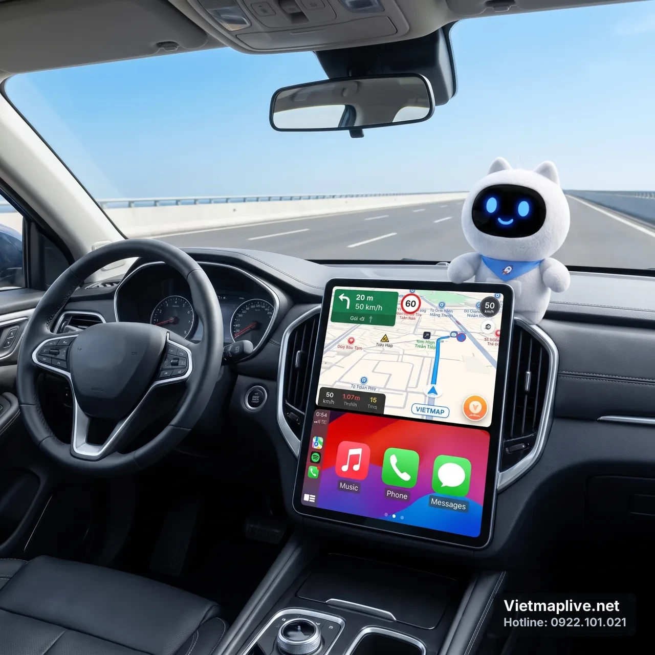Giao diện Apple CarPlay hiển thị ứng dụng VietMap Live