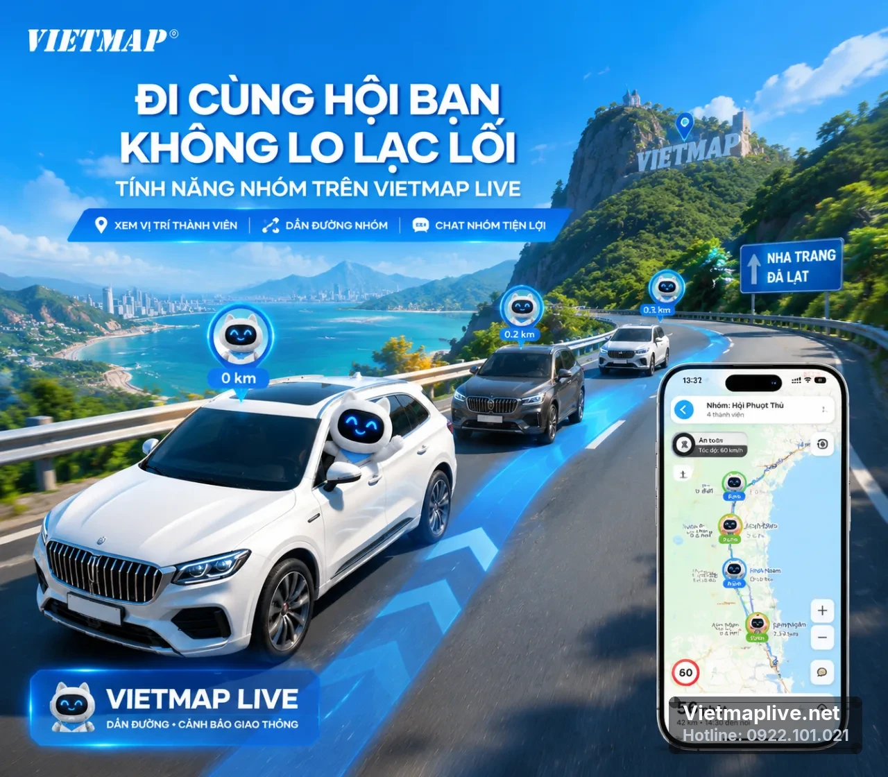 Đoàn xe di chuyển cùng nhau sử dụng VietMap Live trên iPhone