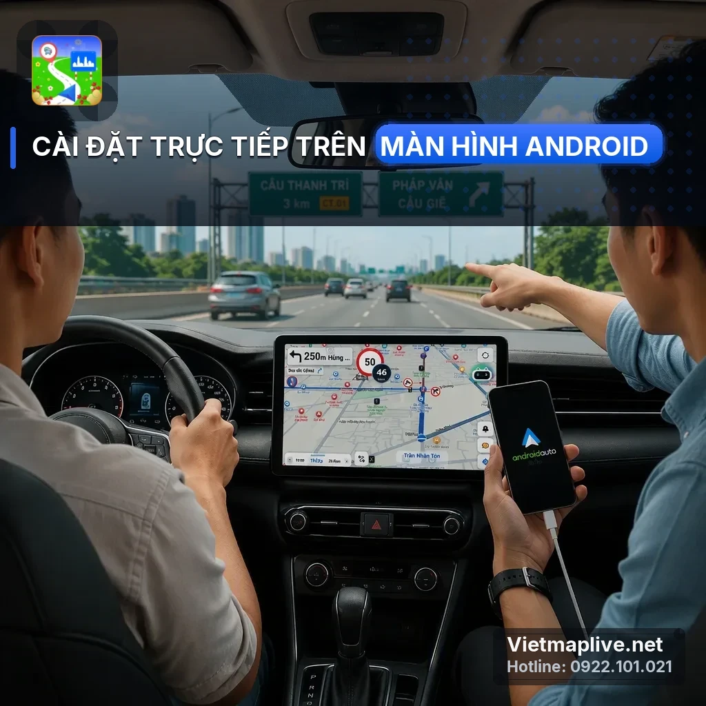 Màn hình Android trên xe với ứng dụng VietMap Live