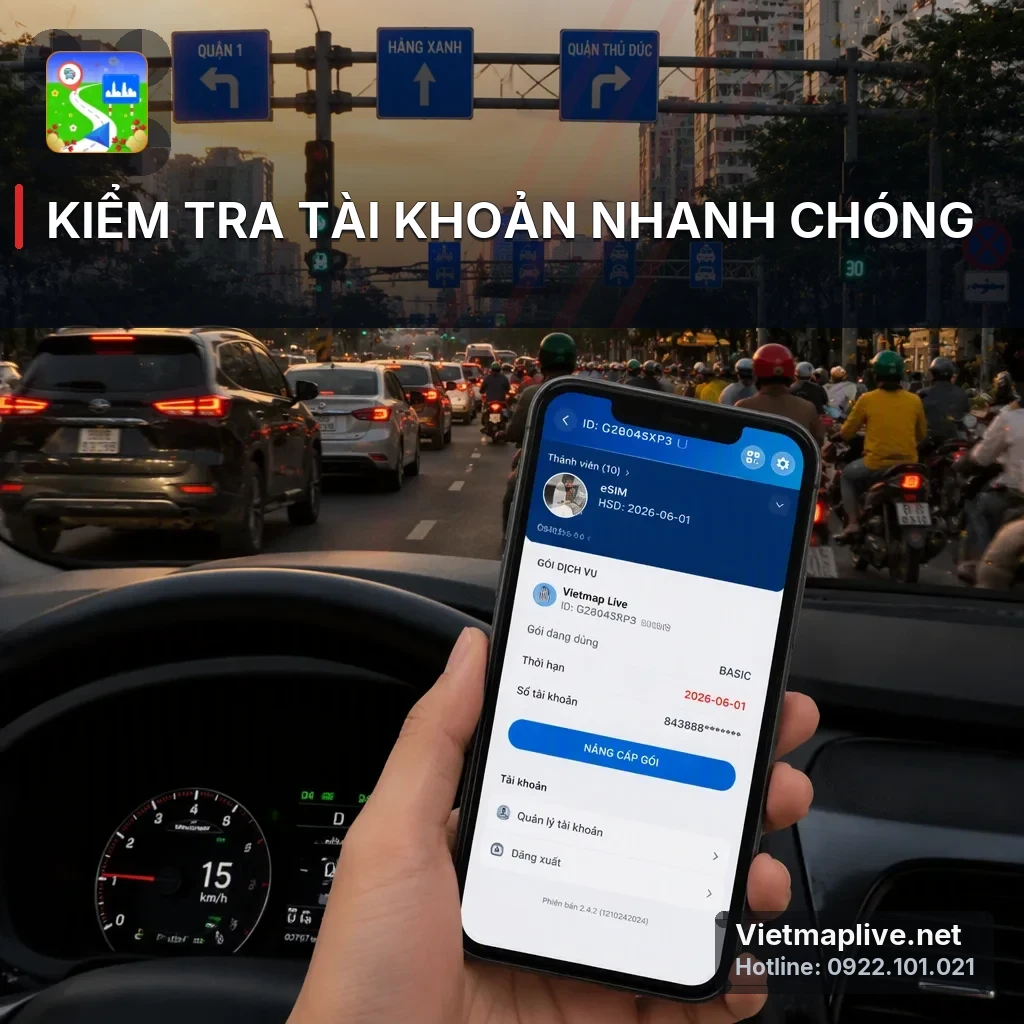 Hướng dẫn kiểm tra tài khoản VietMap Live trên điện thoại