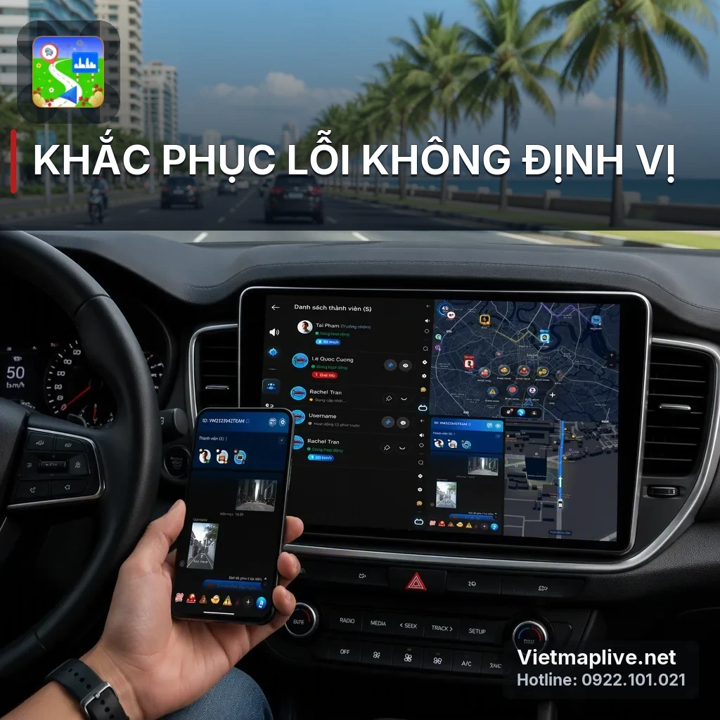 Người lái xe kiểm tra ứng dụng VietMap Live trên điện thoại