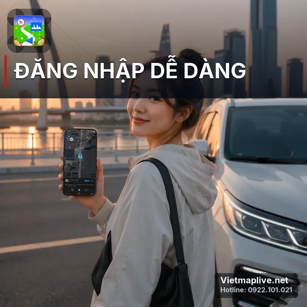 Ảnh màn hình điện thoại hiển thị giao diện đăng nhập VietMap Live