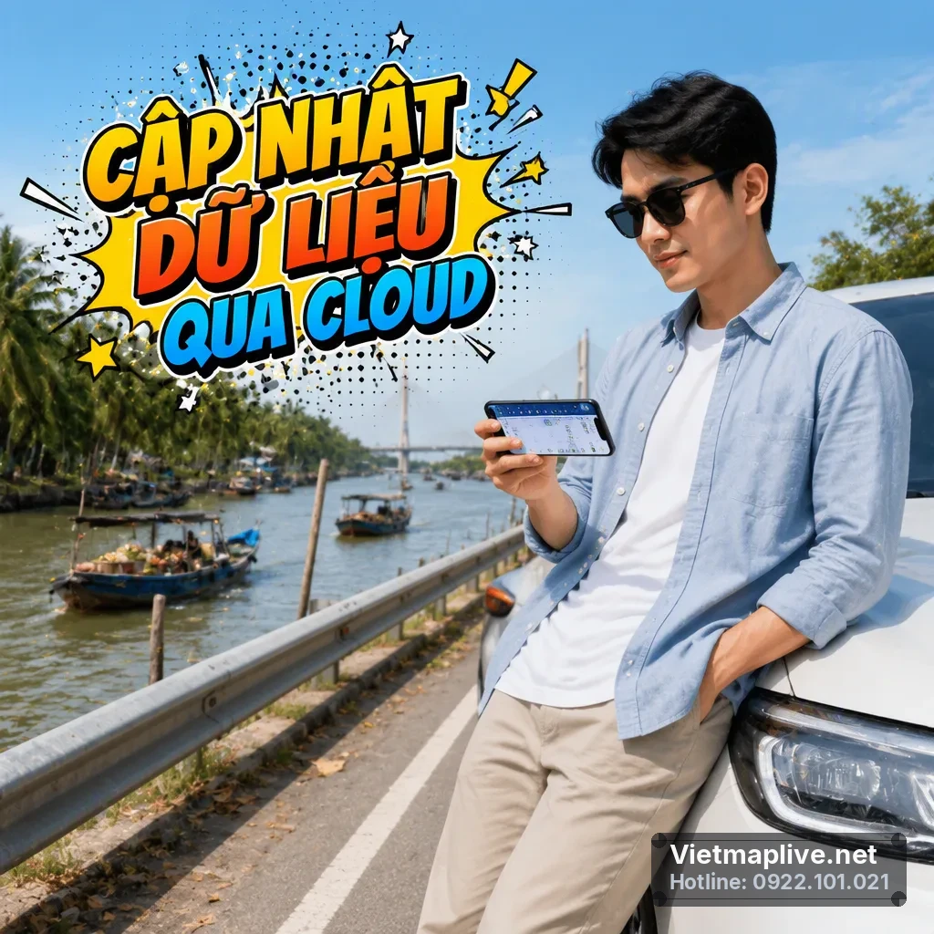 Ứng dụng VietMap Live đang được cập nhật dữ liệu trên màn hình xe