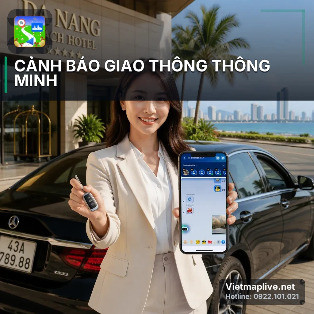 Màn hình xe hiển thị cảnh báo giao thông trên VietMap Live