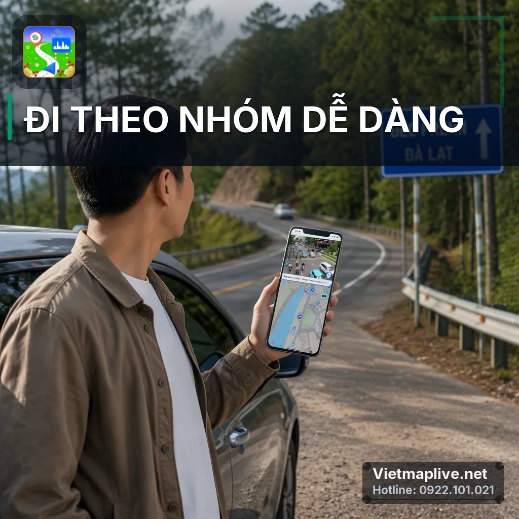 Đi theo nhóm với VietMap Live trên màn hình điện thoại