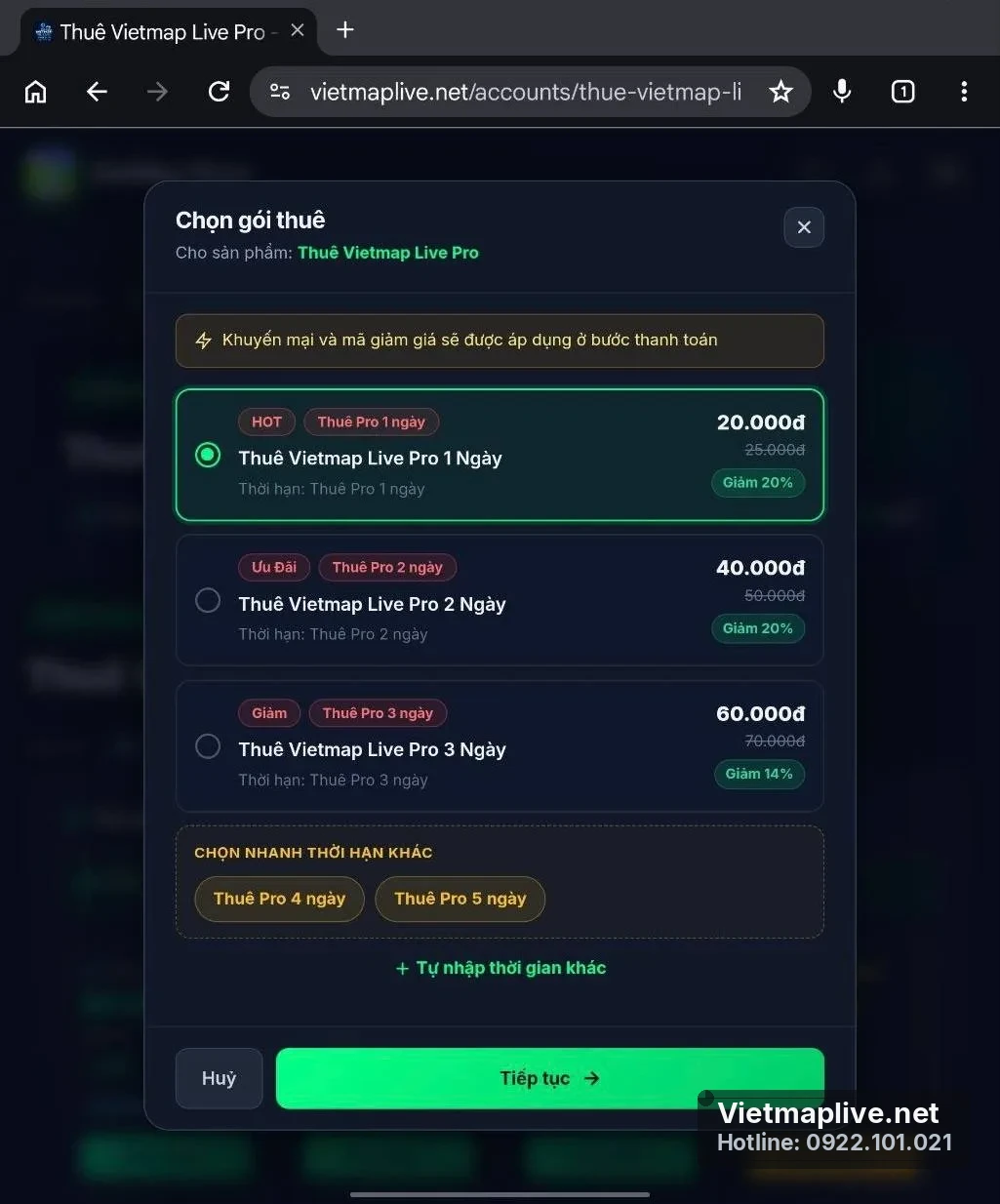 Hướng dẫn các bước thuê key VietMap Live tự động