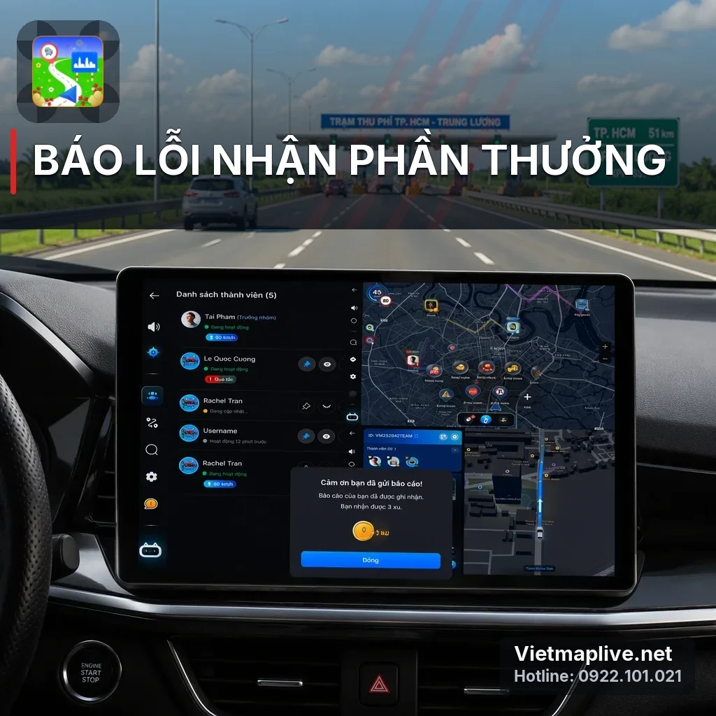 Hình ảnh thông báo nhận xu thưởng khi báo lỗi trên VietMap Live