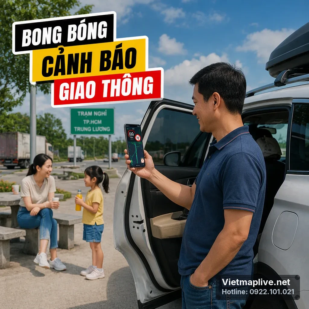 Bong bóng cảnh báo VietMap Live hiển thị trên điện thoại Android.