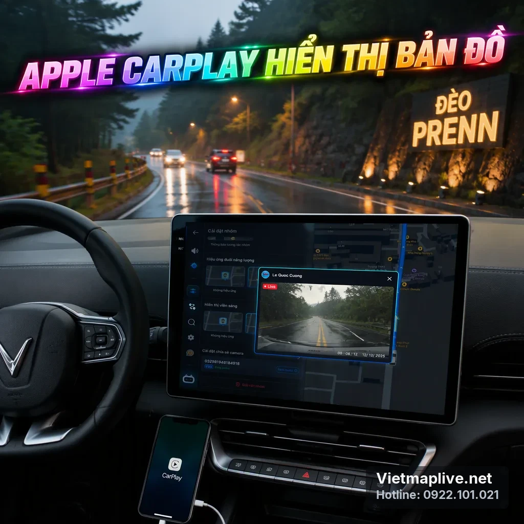 Giao diện Vietmap Live trên màn hình VF7 thông qua Apple CarPlay