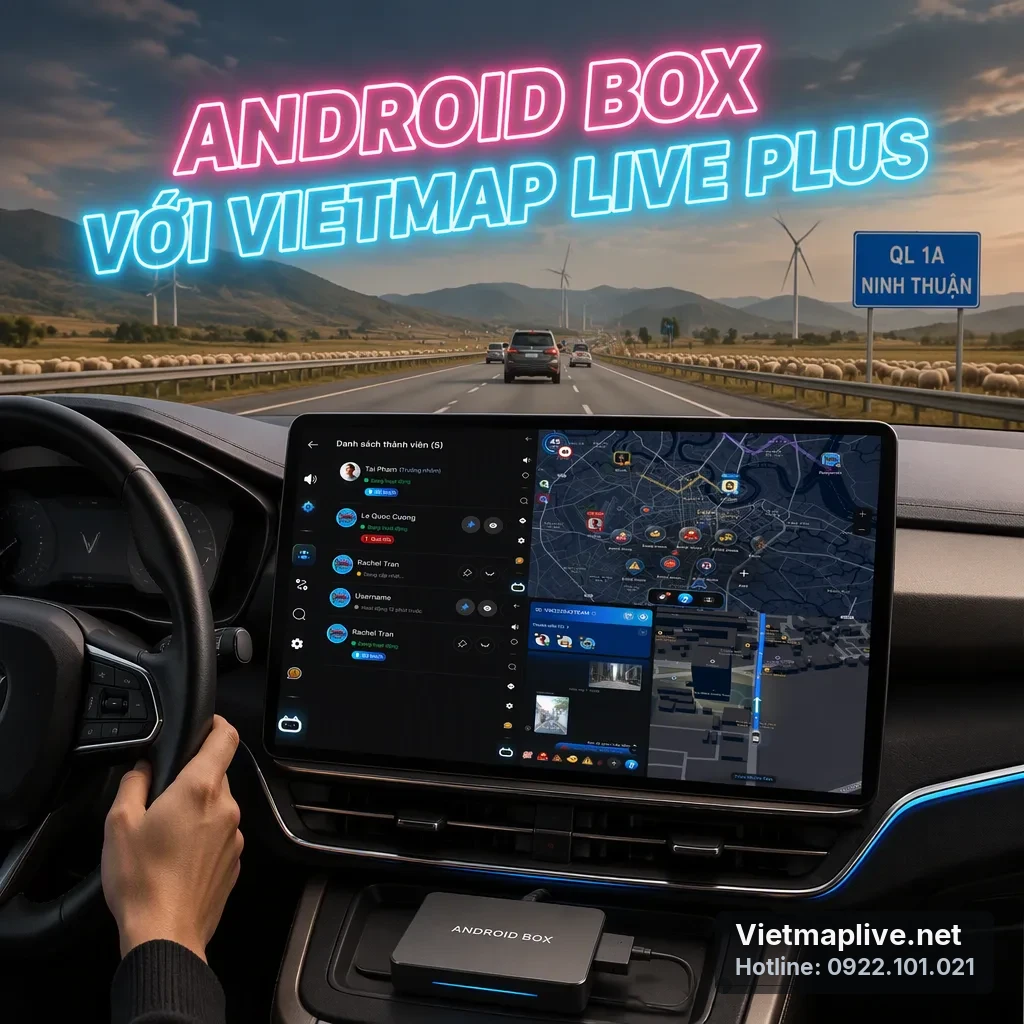 Màn hình Android Box kết nối với VinFast VF7, hiển thị Vietmap Live