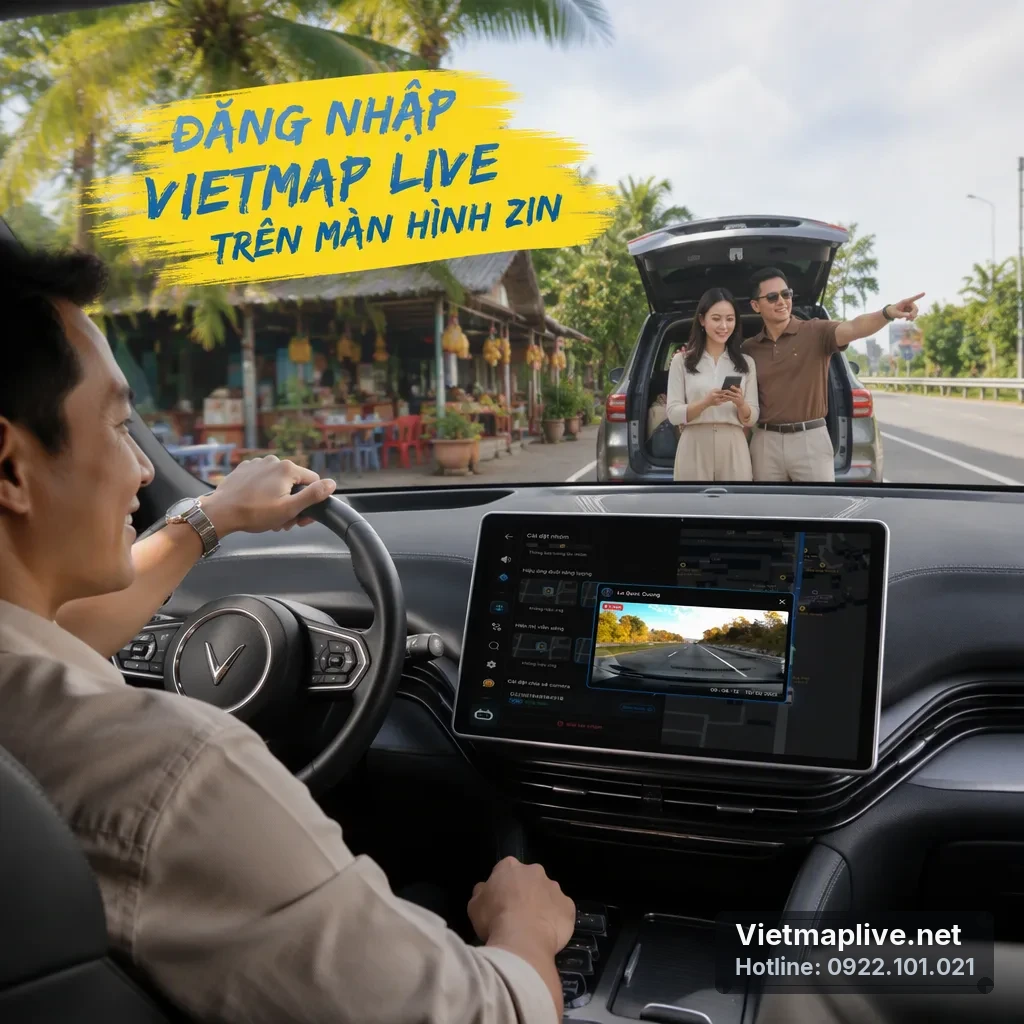 Màn hình VF9 hiển thị VietMap Live qua VF Connect