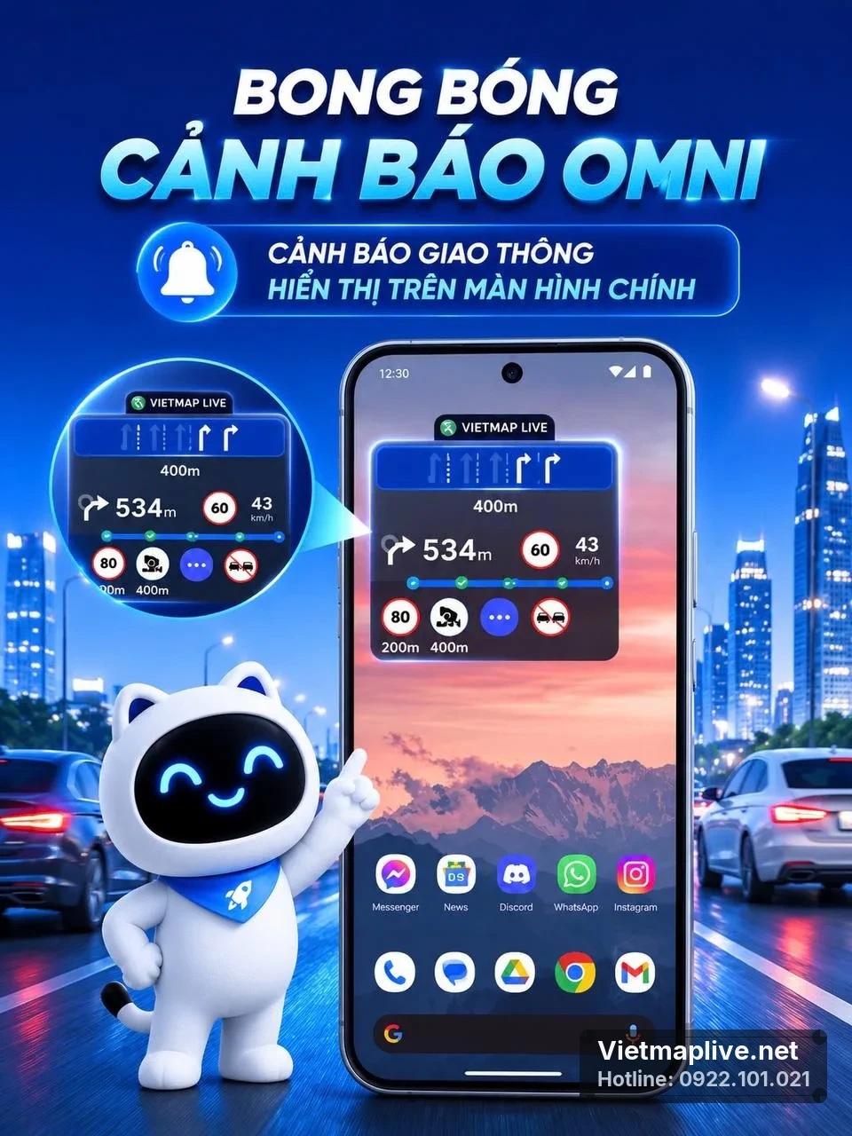 Bong bóng cảnh báo giao thông trên màn hình chính của điện thoại Android.