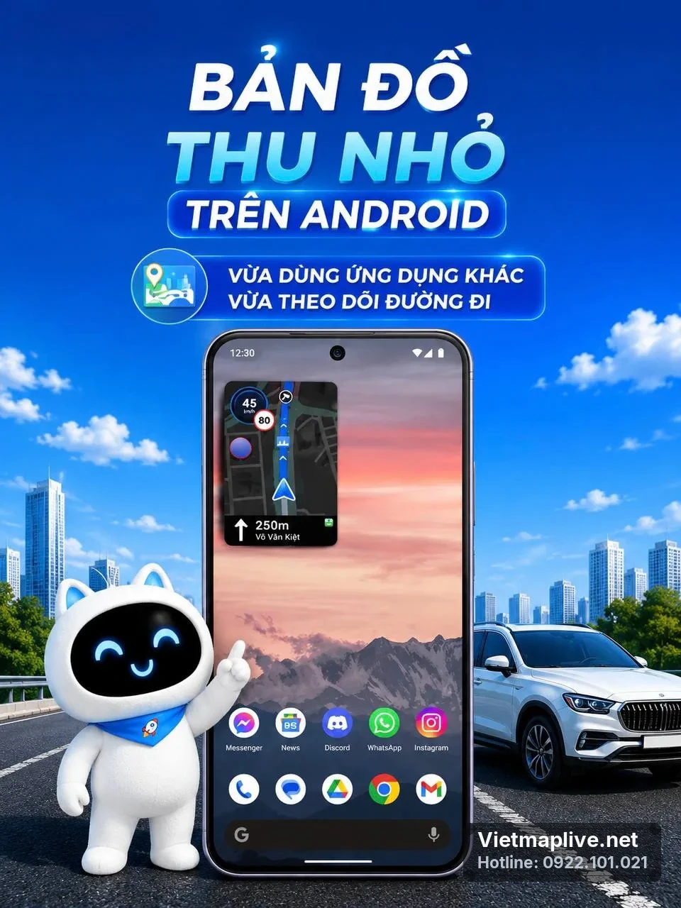 Bản đồ dẫn đường thu nhỏ của VietMap Live trên màn hình điện thoại Android.