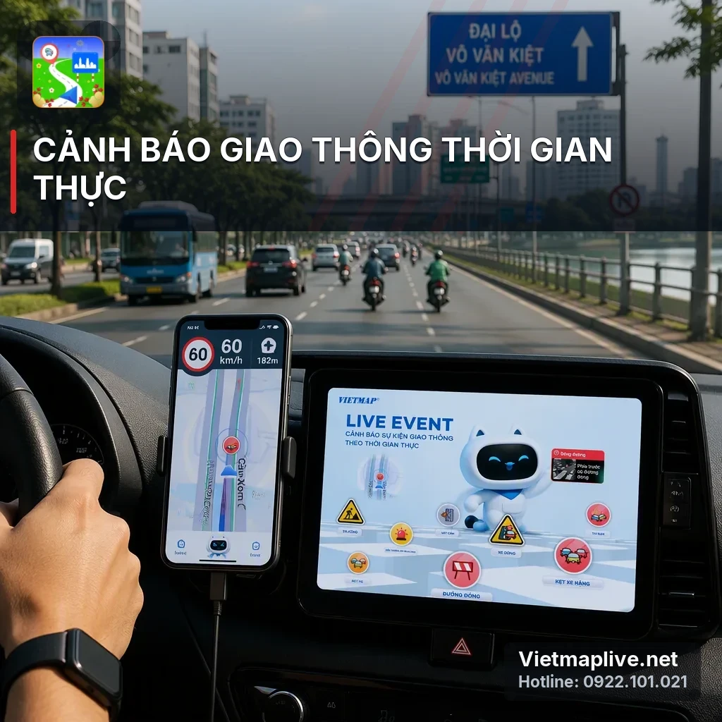 Tài xế nhận cảnh báo tốc độ trong thời gian thực trên VietMap Live Pro