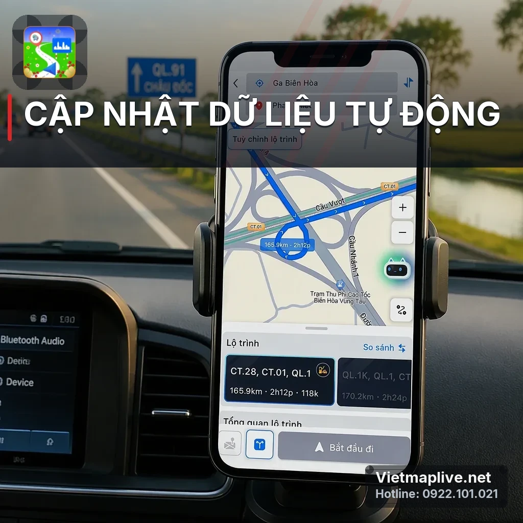 Giao diện VietMap Live Pro đồng bộ dữ liệu tự động trên điện thoại