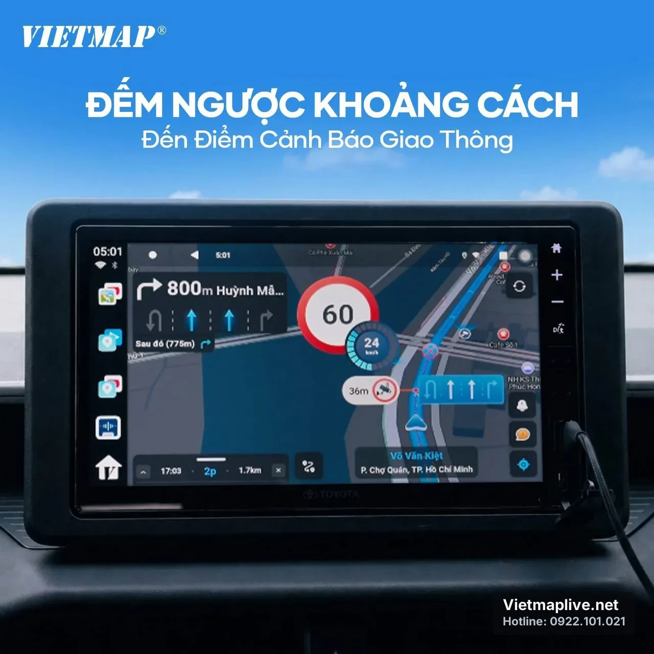 VietMap Live hiển thị cảnh báo sớm và khoảng cách đến điểm phạt nguội.
