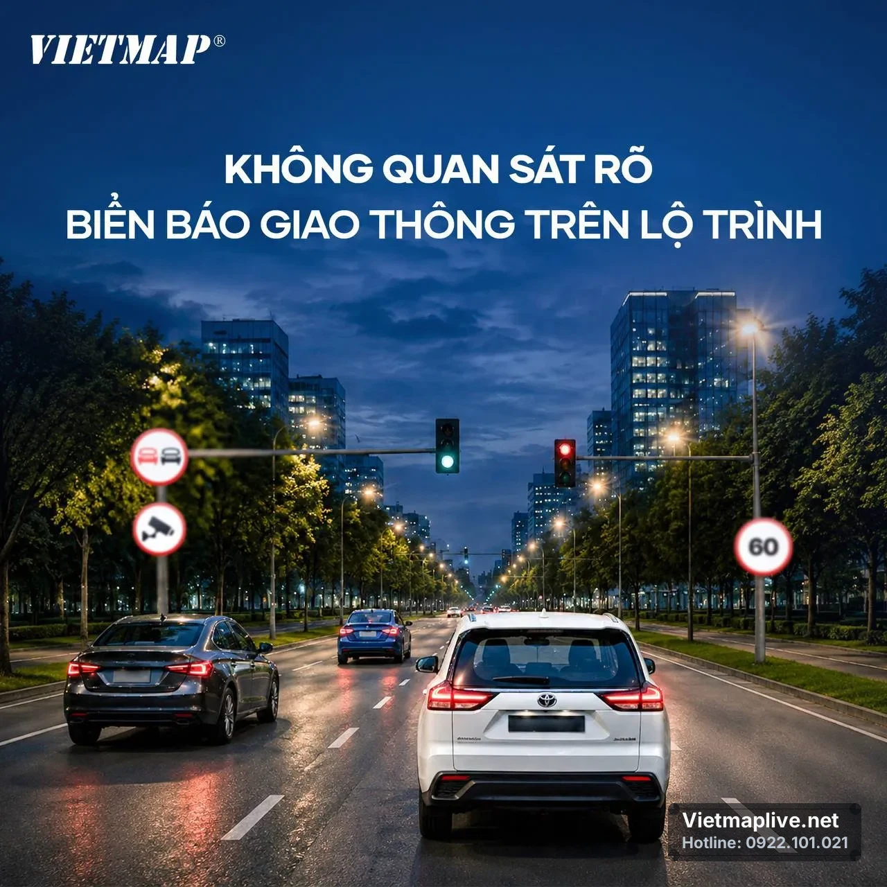 Hình ảnh camera hành trình VietMap SpeedMap M2 ghi lại rõ nét vào ban đêm