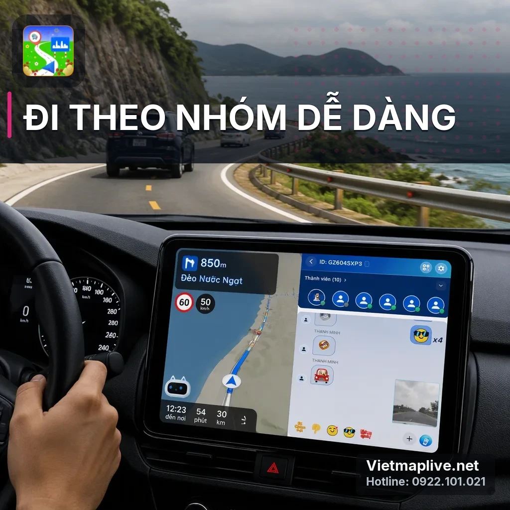 Tính năng đi theo nhóm trên Vietmap Live MiMi AI