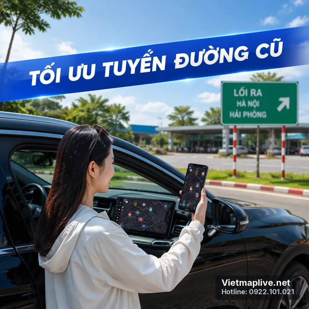 Giao diện xem lại lộ trình trên màn hình ô tô